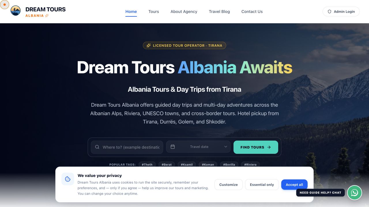Dream Tours Albania website preview